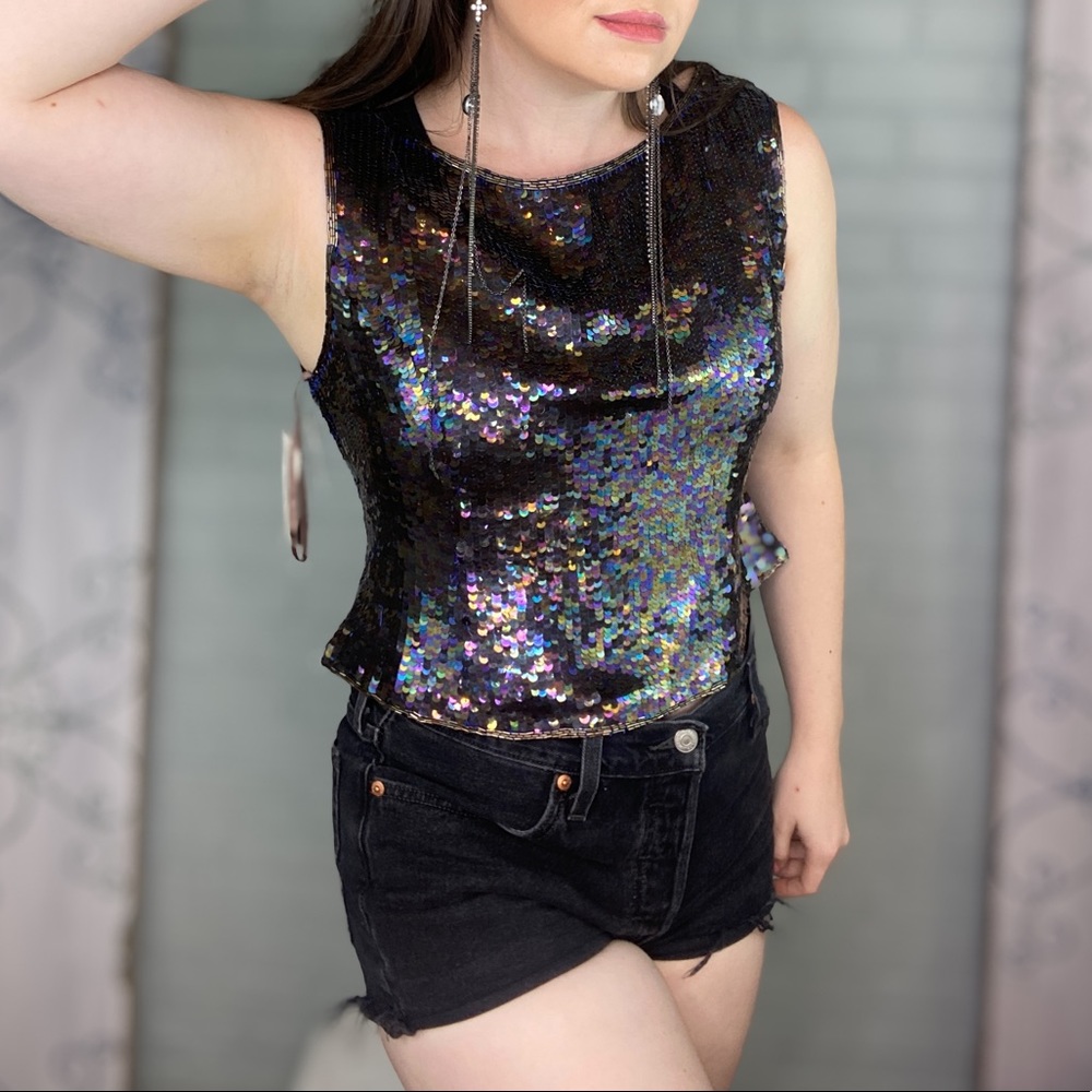 Adrianna Papell Evening Vintage Sequin  Beaded Top Size Large (petite)